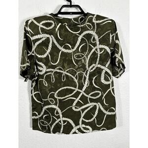 Vintage 90s Plymouth Top M Boxy Green Embossed Floral Short Sleeve Polyester